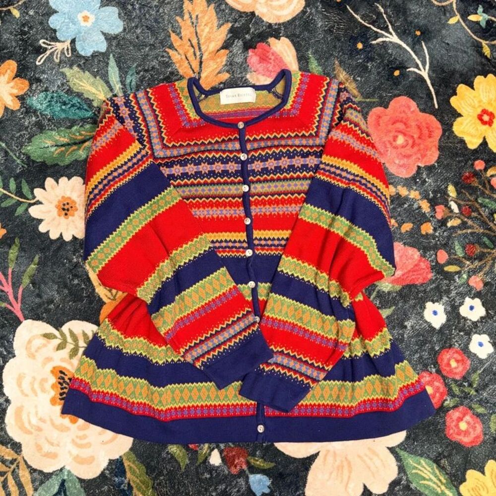 Vintage Susan Bristol Fair Isle Cardigan Sweater XL